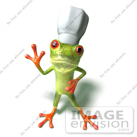#44265 Royalty-Free (RF) Illustration of a Cute Green 3d Frog Chef Wearing A Hat - Pose 3 by Julos