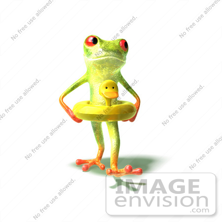#44266 Royalty-Free (RF) Illustration of a Green 3d Frog Wearing A Ducky Inner Tube - Pose 3 by Julos