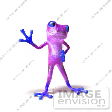 #44268 Royalty-Free (RF) Illustration of a Cute 3d Purple Frog Waving - Pose 3 by Julos