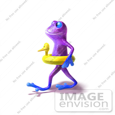 #44269 Royalty-Free (RF) Illustration of a Cute 3d Purple Frog Wearing A Ducky Inner Tube - Pose 2 by Julos