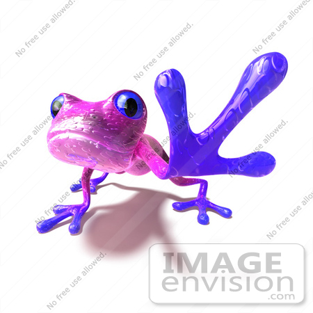 #44270 Royalty-Free (RF) Illustration of a Cute 3d Purple Frog Reaching Outwards With His Foot - Version 1 by Julos