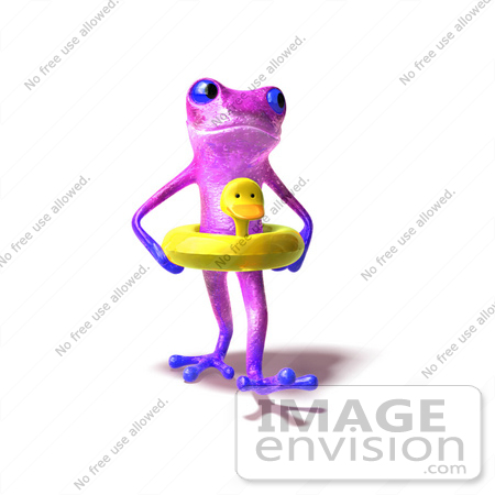 #44271 Royalty-Free (RF) Illustration of a Cute 3d Purple Frog Wearing A Ducky Inner Tube - Pose 3 by Julos