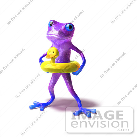 #44272 Royalty-Free (RF) Illustration of a Cute 3d Purple Frog Wearing A Ducky Inner Tube - Pose 1 by Julos