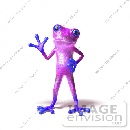 #44274 Royalty-Free (RF) Illustration of a Cute 3d Purple Frog Waving - Pose 1 by Julos