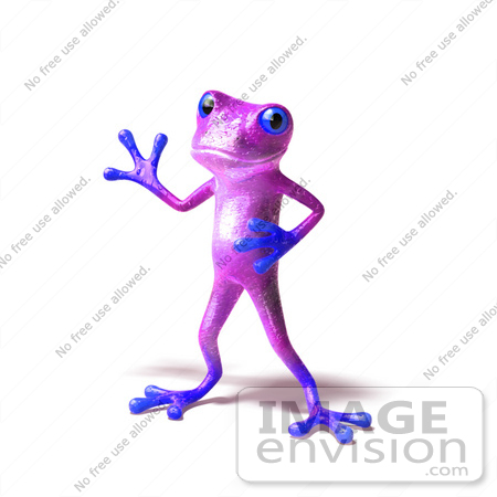 #44275 Royalty-Free (RF) Illustration of a Cute 3d Purple Frog Waving - Pose 2 by Julos