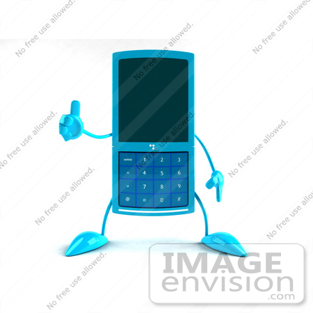 #44294 Royalty-Free (RF) Illustration of a 3d Slim Turquoise Cellphone Mascot Giving the Thumbs Up by Julos