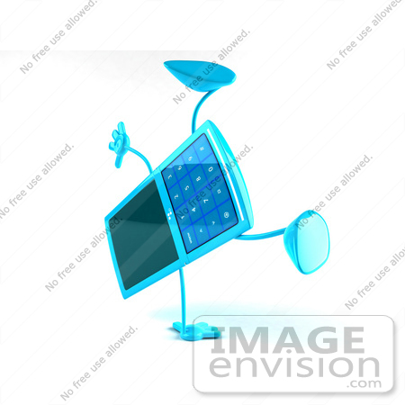 #44295 Royalty-Free (RF) Illustration of a 3d Slim Turquoise Cellphone Mascot Doing a Cartwheel - Version 2 by Julos