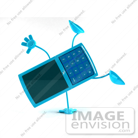 #44297 Royalty-Free (RF) Illustration of a 3d Slim Turquoise Cellphone Mascot Doing a Cartwheel - Version 1 by Julos