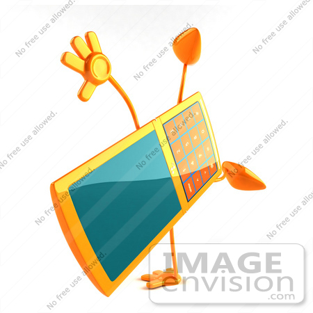 #44299 Royalty-Free (RF) Illustration of a 3d Slim Orange Cellphone Mascot Doing A Cartwheel - Version 3 by Julos
