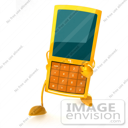 #44300 Royalty-Free (RF) Illustration of a 3d Slim Orange Cellphone Mascot Walking Forward by Julos