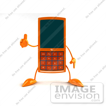 #44301 Royalty-Free (RF) Illustration of a 3d Slim Orange Cellphone Mascot Giving The Thumbs Up by Julos