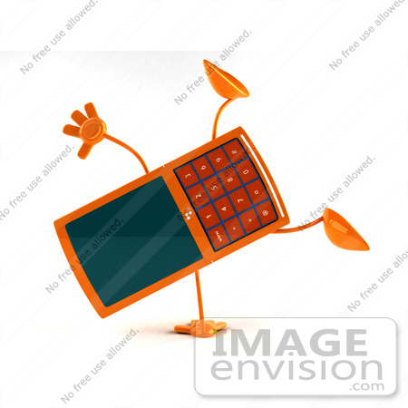 #44302 Royalty-Free (RF) Illustration of a 3d Slim Orange Cellphone Mascot Doing A Cartwheel - Version 1 by Julos