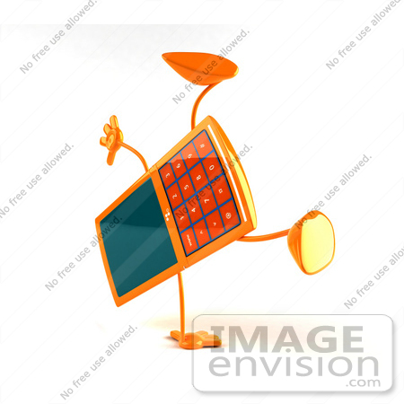 #44303 Royalty-Free (RF) Illustration of a 3d Slim Orange Cellphone Mascot Doing A Cartwheel - Version 2 by Julos