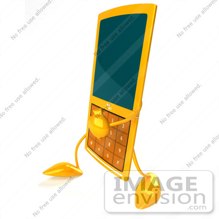 #44304 Royalty-Free (RF) Illustration of a 3d Slim Orange Cellphone  Mascot Walking Left by Julos