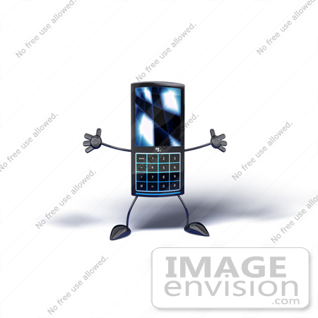 #44313 Royalty-Free (RF) Illustration of a Slim 3d Cellular Phone Mascot Holding Its Arms Out - Version 7 by Julos