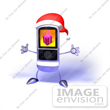 #44323 Royalty-Free (RF) Illustration of a 3d MP3 Player Holding Its Arms Out And Wearinga  Santa Hat by Julos