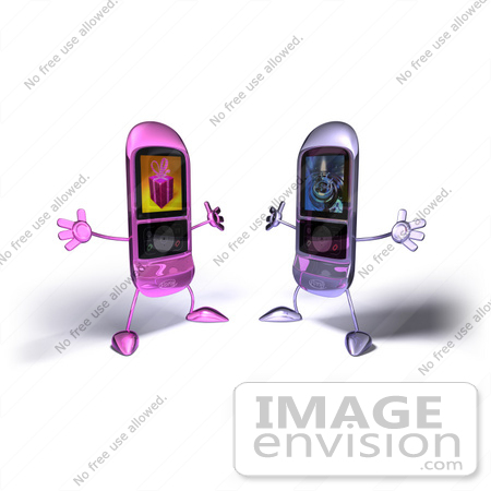 #44324 Royalty-Free (RF) Illustration of Two Rounded MP3 Players Holding Their Arms Open To Embrace by Julos