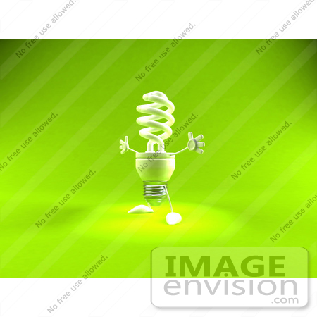 #44330 Royalty-Free (RF) Illustration of a Green 3d Spiral Fluorescent Light Mascot Holding His Arms Open - Version 2 by Julos