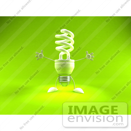 #44333 Royalty-Free (RF) Illustration of a Green 3d Spiral Fluorescent Light Mascot Holding His Arms Open - Version 1 by Julos