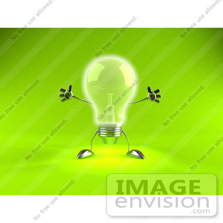 #44335 Royalty-Free (RF) Illustration of a 3d Incandescent Light Bulb Mascot Holding His Arms Out - Version 1 by Julos
