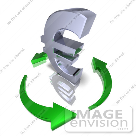 #44337 Royalty-Free (RF) Illustration of a 3d Chrome Euro Sign Being Circled By Arrows - Version 2 by Julos