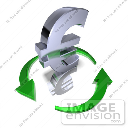 #44338 Royalty-Free (RF) Illustration of a 3d Chrome Euro Sign Being Circled By Arrows - Version 3 by Julos