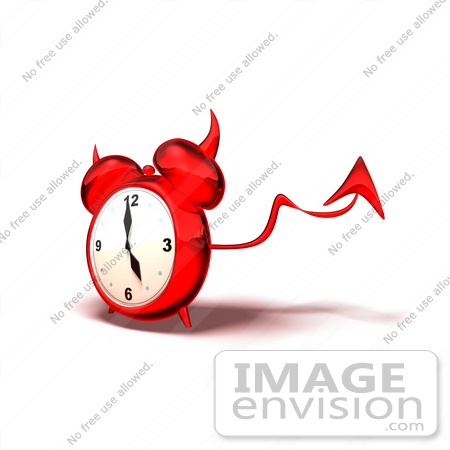 #44340 Royalty-Free (RF) Illustration of a 3d Devil Red Alarm Clock With A Forked Tail - Version 2 by Julos