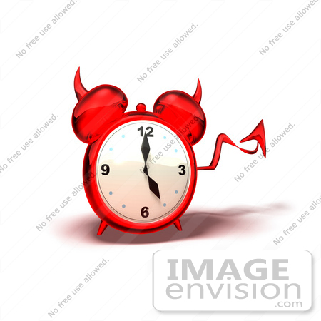 #44341 Royalty-Free (RF) Illustration of a 3d Devil Red Alarm Clock With A Forked Tail - Version 4 by Julos