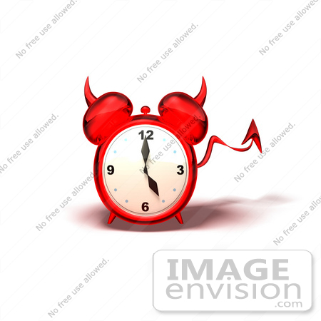 #44343 Royalty-Free (RF) Illustration of a 3d Devil Red Alarm Clock With A Forked Tail - Version 3 by Julos
