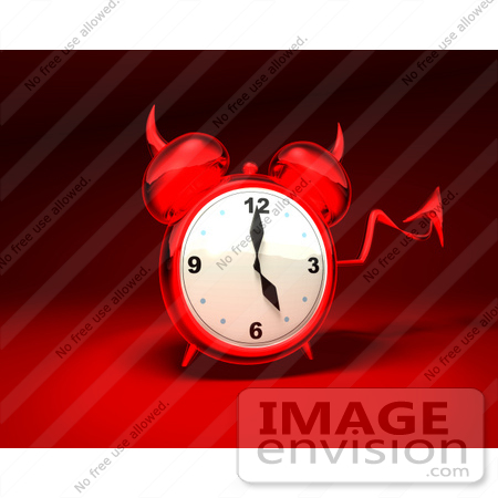 #44344 Royalty-Free (RF) Illustration of a 3d Devil Red Alarm Clock With A Forked Tail - Version 11 by Julos