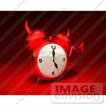 #44347 Royalty-Free (RF) Illustration of a 3d Devil Red Alarm Clock With A Forked Tail - Version 8 by Julos