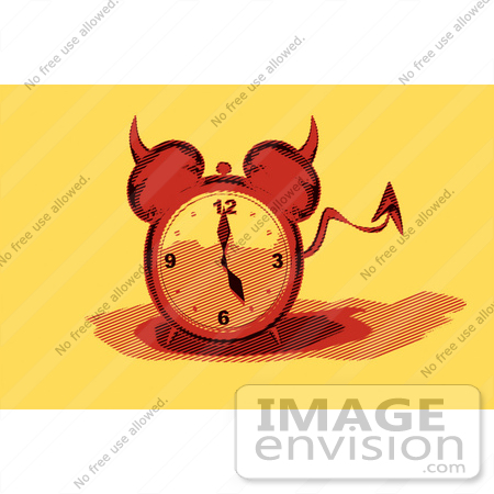 #44348 Royalty-Free (RF) Retro Illustration of a Devil Red Alarm Clock With A Forked Tail - Version 5 by Julos