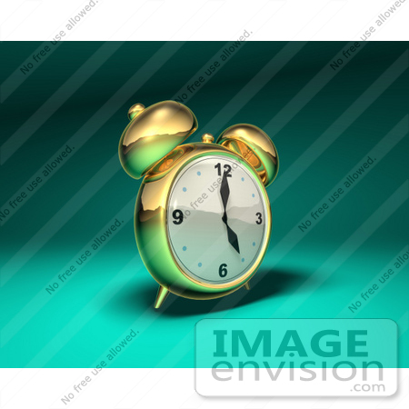 #44356 Royalty-Free (RF) Illustration of a 3d Gold Alarm Clock - Version 2 by Julos