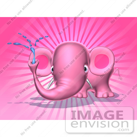 #44366 Royalty-Free (RF) Illustration of a 3d Pink Elephant Mascot Spraying Water - Pose 4 by Julos