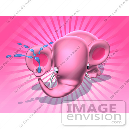 #44368 Royalty-Free (RF) Illustration of a 3d Pink Elephant Mascot Spraying Water - Pose 6 by Julos