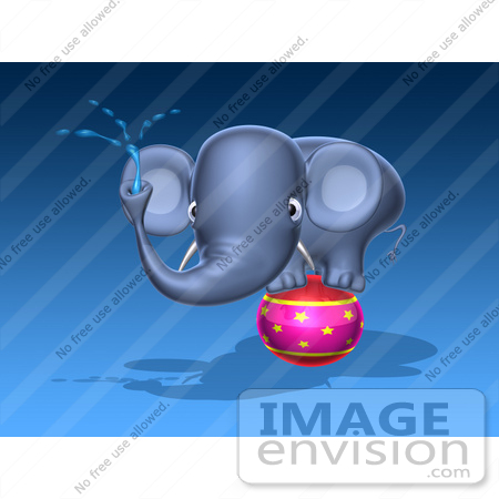 #44371 Royalty-Free (RF) Illustration of a 3d Blue Elephant Mascot Standing On A Circus Ball And Spraying Water - Pose 1 by Julos