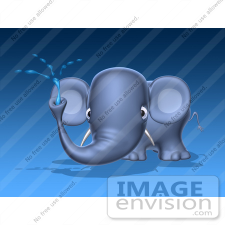 #44372 Royalty-Free (RF) Illustration of a 3d Blue Elephant Mascot Spraying Water - Pose 1 by Julos