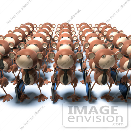#44380 Royalty-Free (RF) Illustration of Rows Of 3d Business Monkeys Carrying Briefcases - Version 1 by Julos