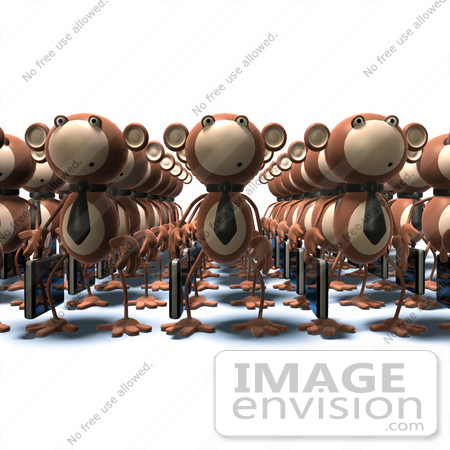 #44381 Royalty-Free (RF) Illustration of Rows Of 3d Business Monkeys Carrying Briefcases - Version 2 by Julos