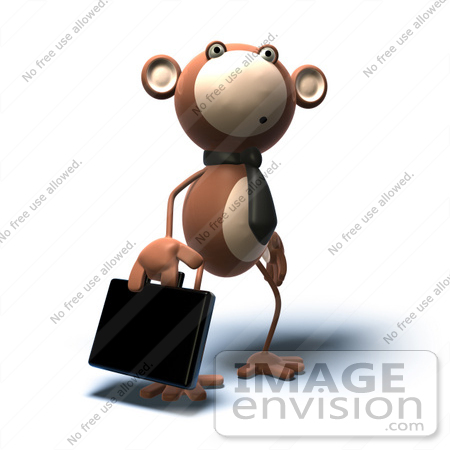 #44382 Royalty-Free (RF) Illustration of a 3d Monkey Mascot Businessman Carrying A Briefcase - Version 4 by Julos