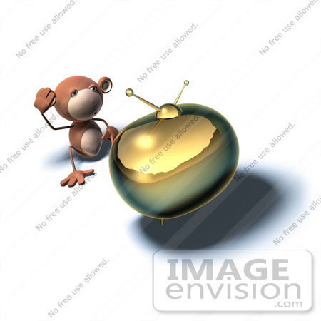 #44384 Royalty-Free (RF) Illustration of a 3d Monkey Mascot Watching Tv - Version 6 by Julos