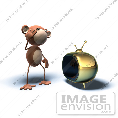 #44386 Royalty-Free (RF) Illustration of a 3d Monkey Mascot Watching Tv - Version 2 by Julos