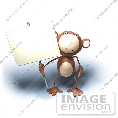 #44387 Royalty-Free (RF) Illustration of a 3d Monkey Mascot Holding A Sign On A Post - Version 2 by Julos