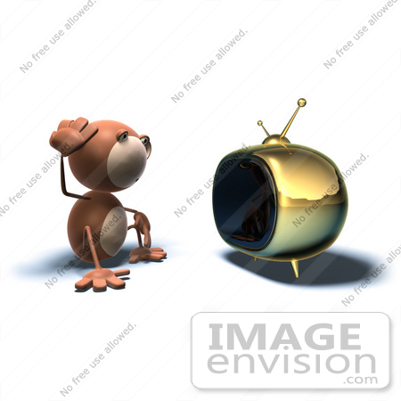 #44388 Royalty-Free (RF) Illustration of a 3d Monkey Mascot Watching Tv - Version 4 by Julos