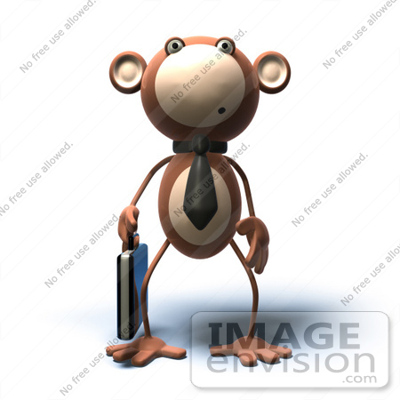#44390 Royalty-Free (RF) Illustration of a 3d Monkey Mascot Businessman Carrying A Briefcase - Version 2 by Julos