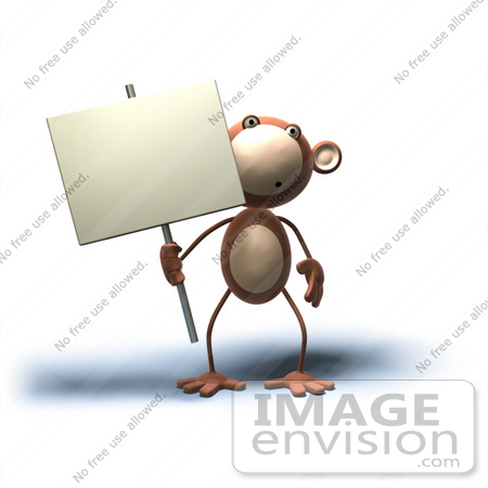 #44393 Royalty-Free (RF) Illustration of a 3d Monkey Mascot Holding A Sign On A Post - Version 4 by Julos