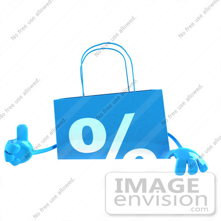 #44403 Royalty-Free (RF) Illustration of a 3d Blue Shopping Bag Mascot Giving The Thumbs Up And Standing Behind A Blank Sign by Julos