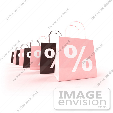 #44415 Royalty-Free (RF) Illustration of a Row Of 3d Pink And Brown Percent Sign Shopping Bags - Version 5 by Julos