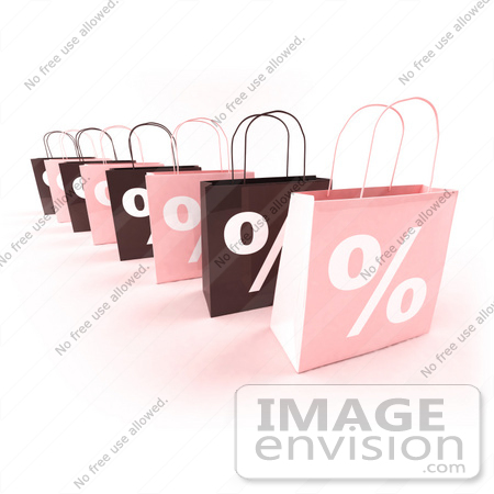 #44416 Royalty-Free (RF) Illustration of a Row Of 3d Pink And Brown Percent Sign Shopping Bags - Version 4 by Julos