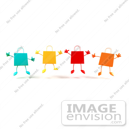 #44427 Royalty-Free (RF) Illustration of a 3d Group Of Colorful Shopping Bags Jumping - Version 1 by Julos